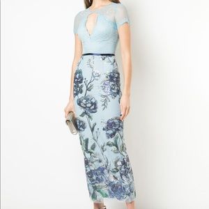 Marchesa Notte Floral Sequin Embellished Dress